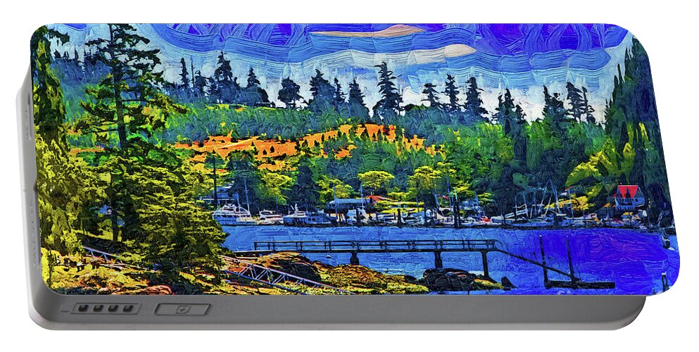 Friday-harbor Portable Battery Charger featuring the digital art Friday Harbor Fauvist by Kirt Tisdale