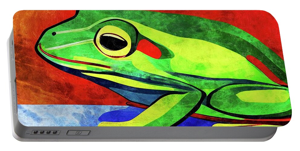 Frog Portable Battery Charger featuring the digital art Friendly Frog by Ally White