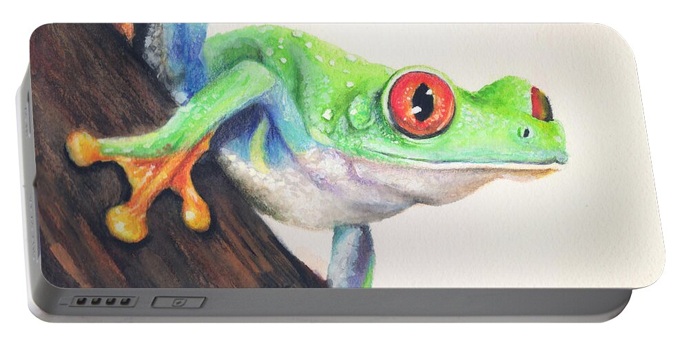 Frog Portable Battery Charger featuring the painting Ready by Kirsty Rebecca