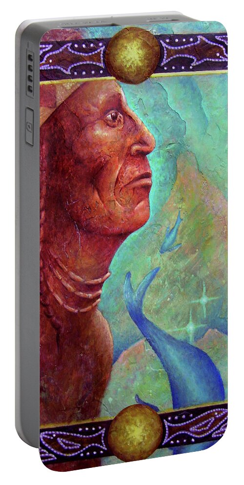 Native American Portable Battery Charger featuring the painting From the Depths by Kevin Chasing Wolf Hutchins