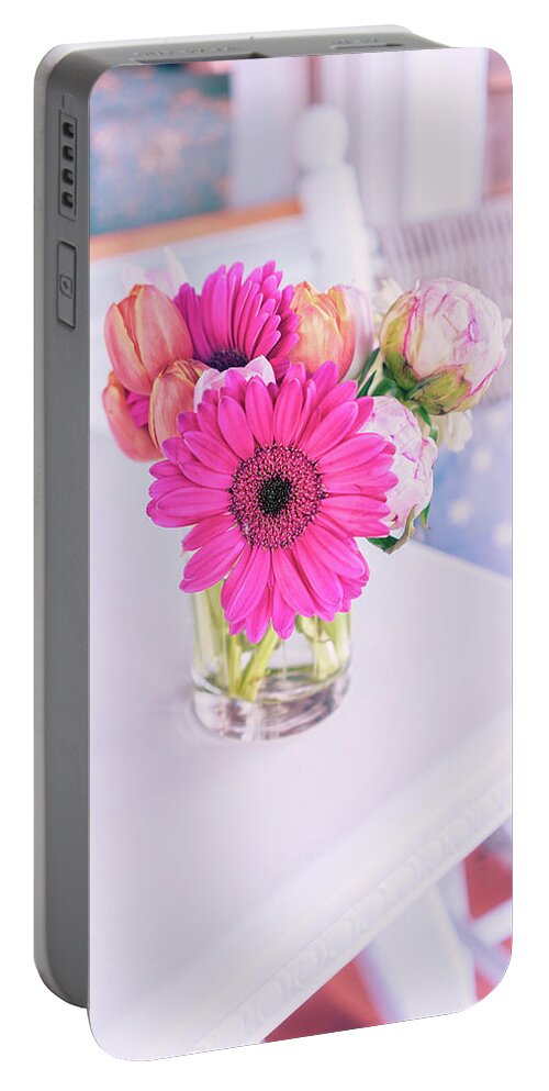 Gerbera Daisy Portable Battery Charger featuring the photograph Front Porch Flowers 2 by Marianne Campolongo