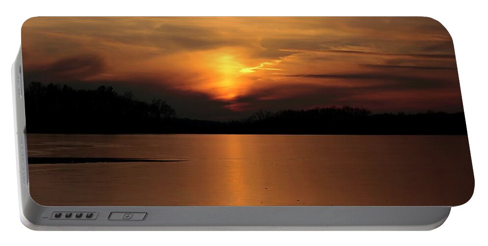 Sunset Portable Battery Charger featuring the photograph Frozen Lake Sunset by Mary Walchuck