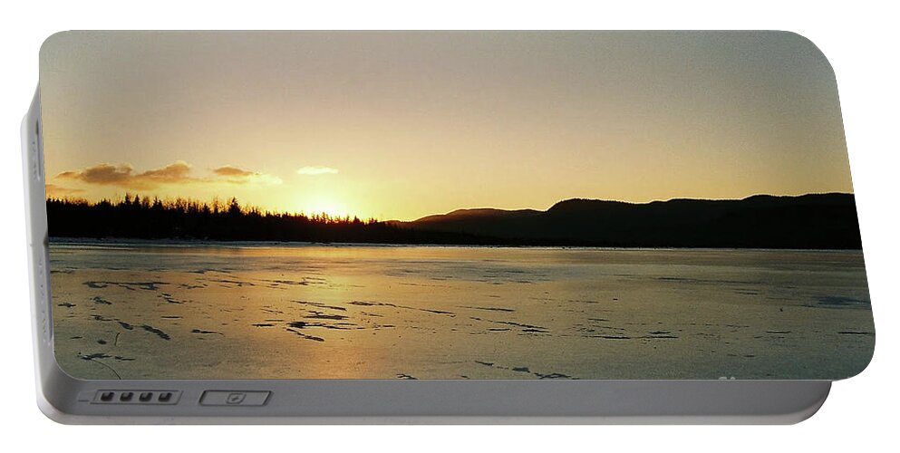 #juneau #alaska #ak #mendenhall #mendenhalllake #lake #winter #frozen #sunset #cold #vacation #peaceful Portable Battery Charger featuring the photograph Frozen Sunset by Charles Vice