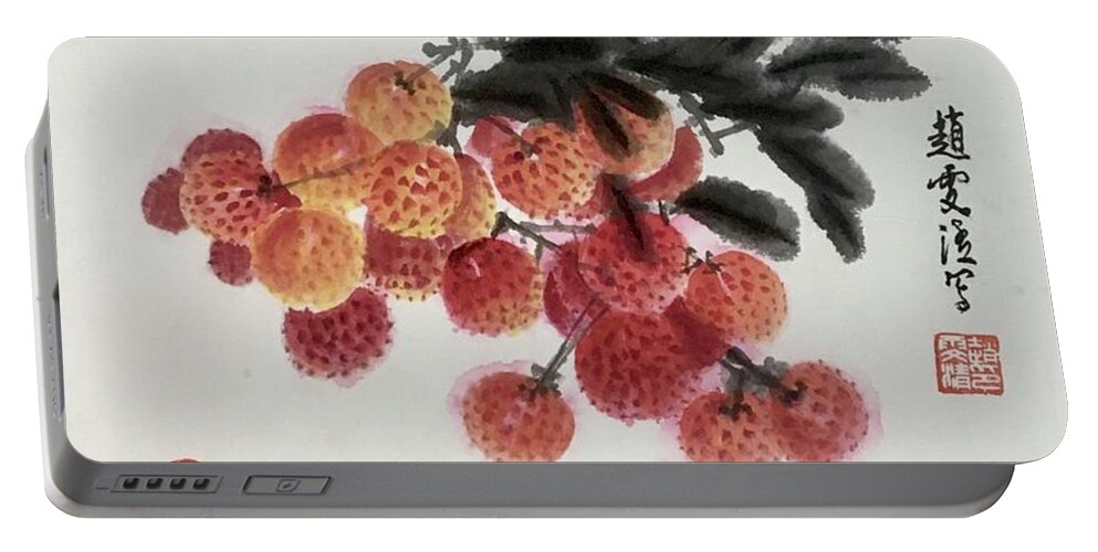 Litchi Portable Battery Charger featuring the painting Fruit Litchi by Carmen Lam