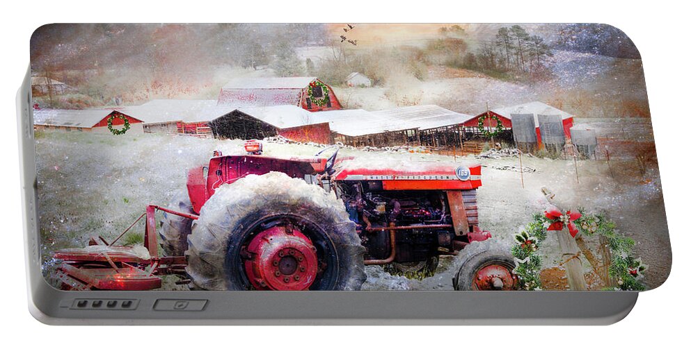Barn Portable Battery Charger featuring the photograph Full Moon Christmas Eve Farm by Debra and Dave Vanderlaan