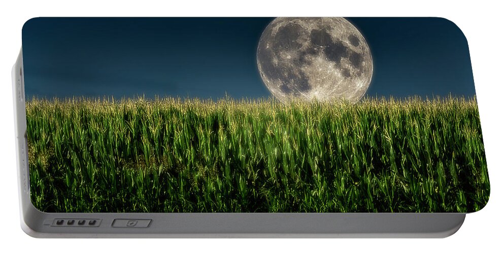 Full Moon Portable Battery Charger featuring the photograph Full Moon over cornfield by Wolfgang Stocker