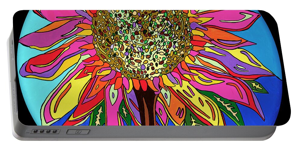 Flower Psychedelic Colorerful Pop Art Portable Battery Charger featuring the painting FunFlower by Mike Stanko