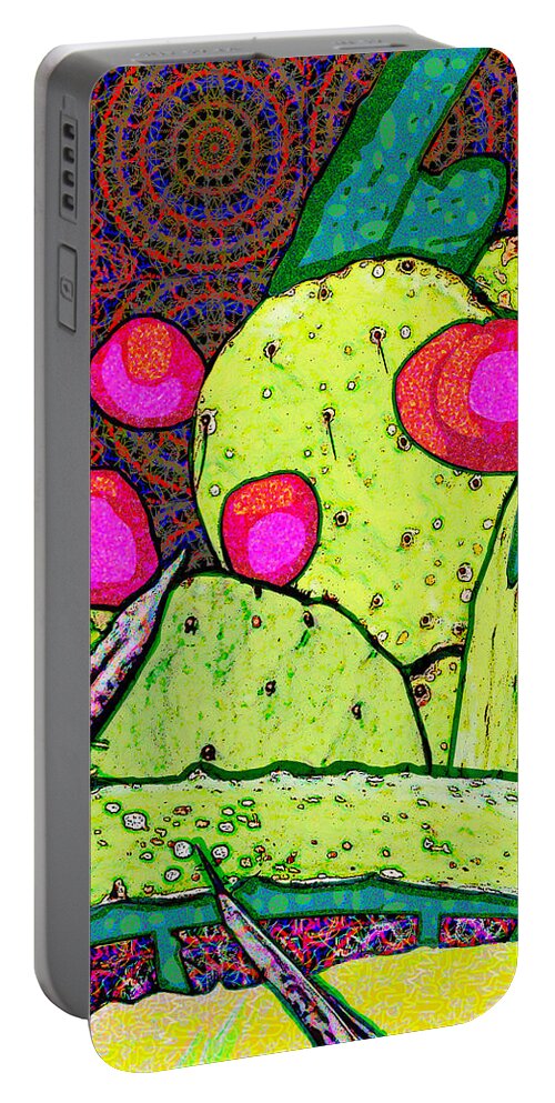 Retro Portable Battery Charger featuring the digital art Funky Cactus by Rod Whyte
