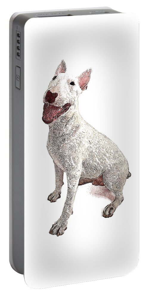 Funny Portable Battery Charger featuring the painting Funny and Cute, English Bull Terrier Dog by Custom Pet Portrait Art Studio