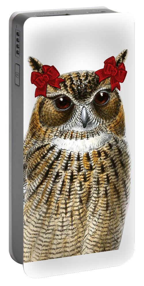 Owl Portable Battery Charger featuring the digital art Funny Owl Girl by Madame Memento