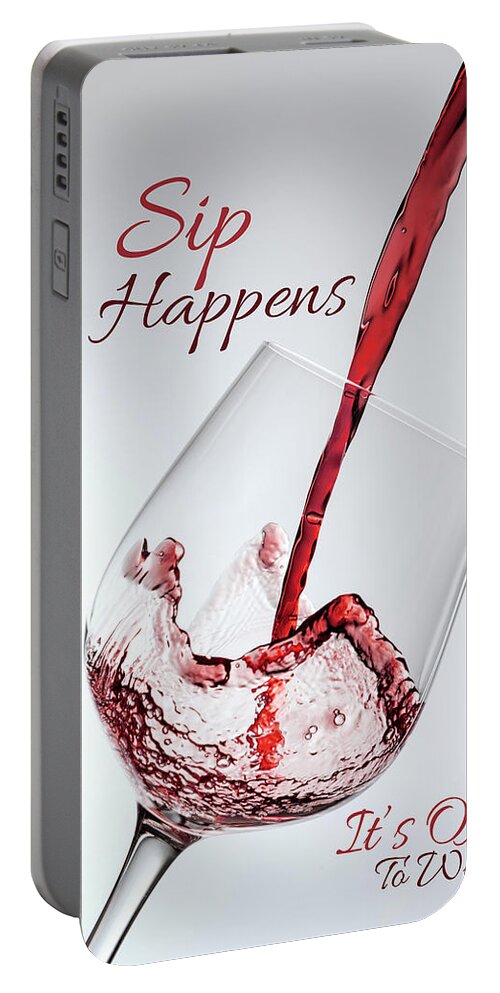 Alcohol Portable Battery Charger featuring the painting Funny Wine Drinkers Sip Happens by Tony Rubino