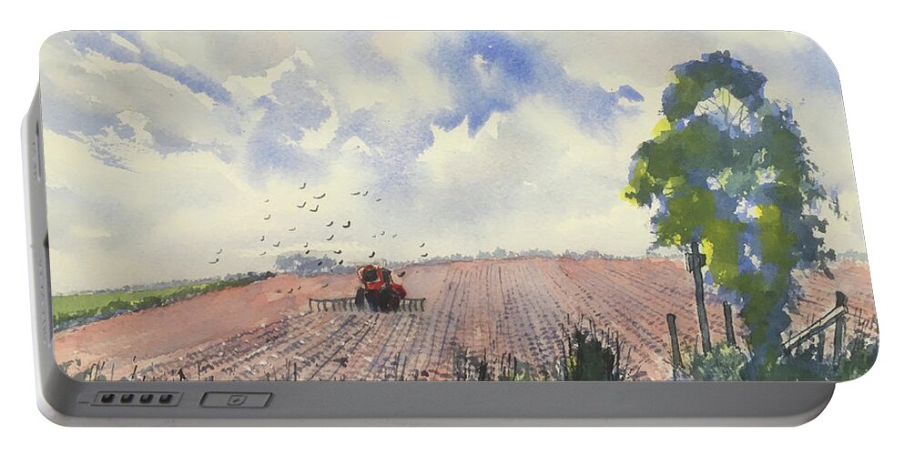 Watercolour Portable Battery Charger featuring the painting Furrows and Gulls by Glenn Marshall