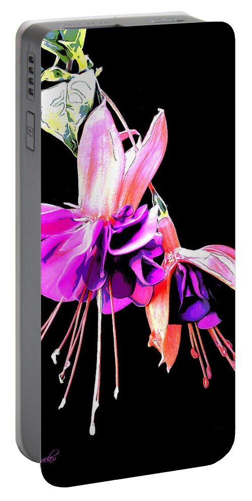 Flowers Portable Battery Charger featuring the mixed media Fuschia by Pennie McCracken