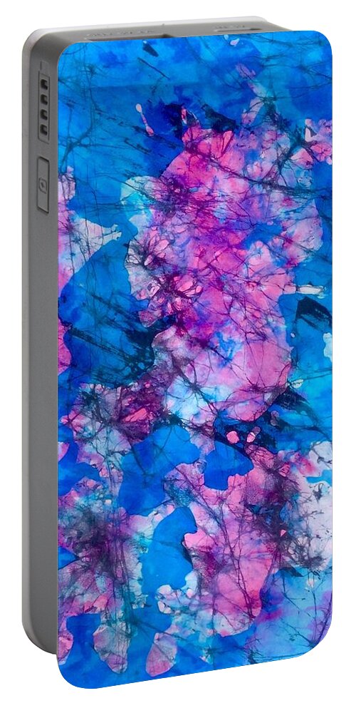 Fuscia Portable Battery Charger featuring the tapestry - textile Fuscia Ice Batik by Kay Shaffer