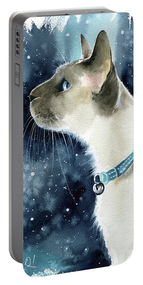 Siamese Portable Battery Charger featuring the painting Gabbie In The Car Wash by Dora Hathazi Mendes