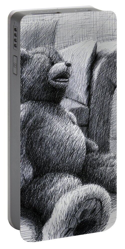 Teddy Bear Portable Battery Charger featuring the drawing Gabriella's Huge Teddy Bear by Rick Hansen