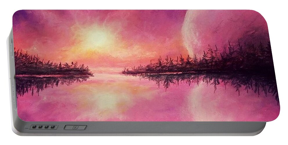 Chromatic Sunset Portable Battery Charger featuring the painting Galactic Skies by Jen Shearer