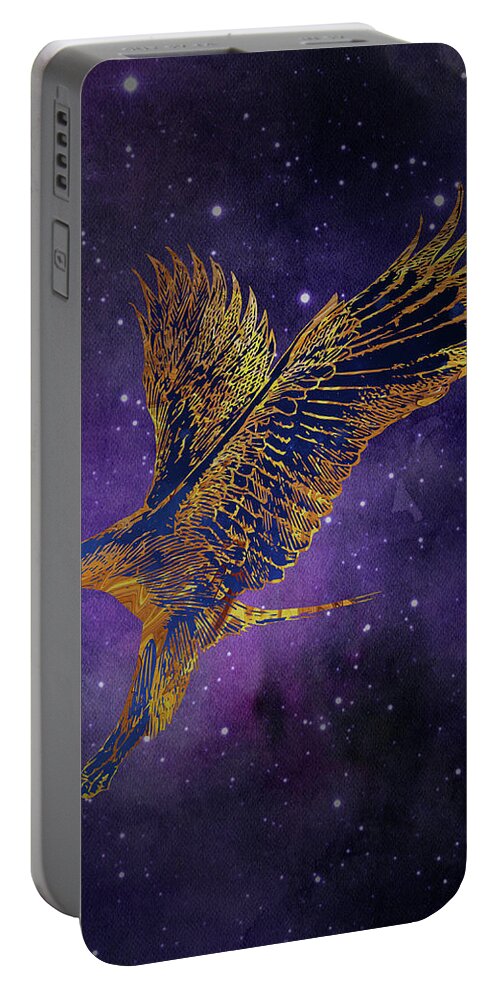 Hawk Portable Battery Charger featuring the digital art Galaxy Hawk by Sambel Pedes