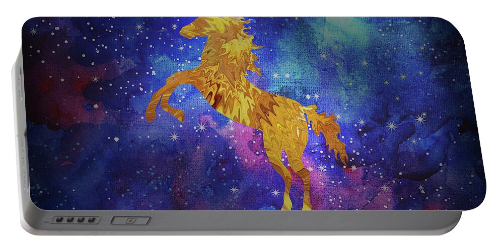 Pegasus Portable Battery Charger featuring the digital art Galaxy Unicorn by Sambel Pedes