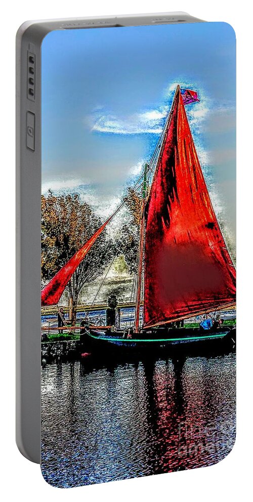 Galway Ireland Portable Battery Charger featuring the painting Galway hooker canvas by Mary Cahalan Lee - aka PIXI