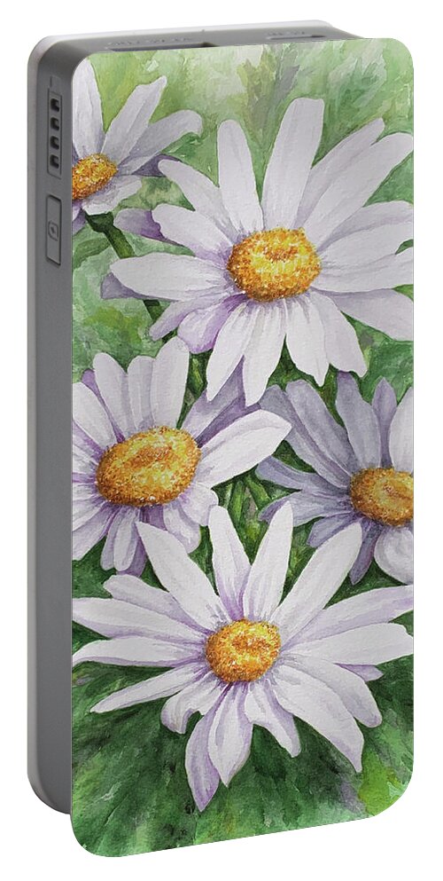 Daisy Portable Battery Charger featuring the painting Garden Daisies by Lori Taylor