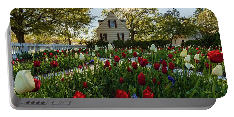 Colonial Williamsburg Portable Battery Charger featuring the photograph Garden in the Spring by Rachel Morrison