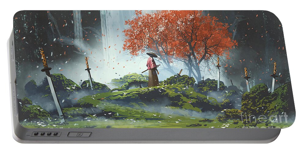 Illustration Portable Battery Charger featuring the painting Garden Of The Katana Swords by Tithi Luadthong