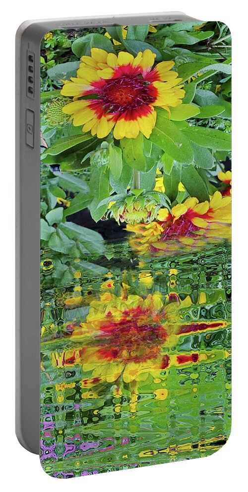 Landscape Portable Battery Charger featuring the mixed media Garden Reflections by Sharon Williams Eng