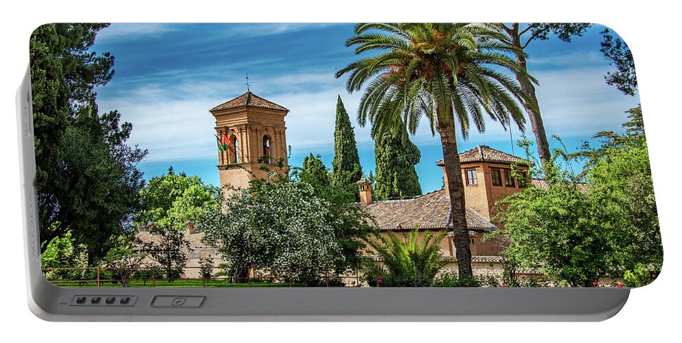 Spain Portable Battery Charger featuring the photograph Garden View of the Alhambra by Marcy Wielfaert