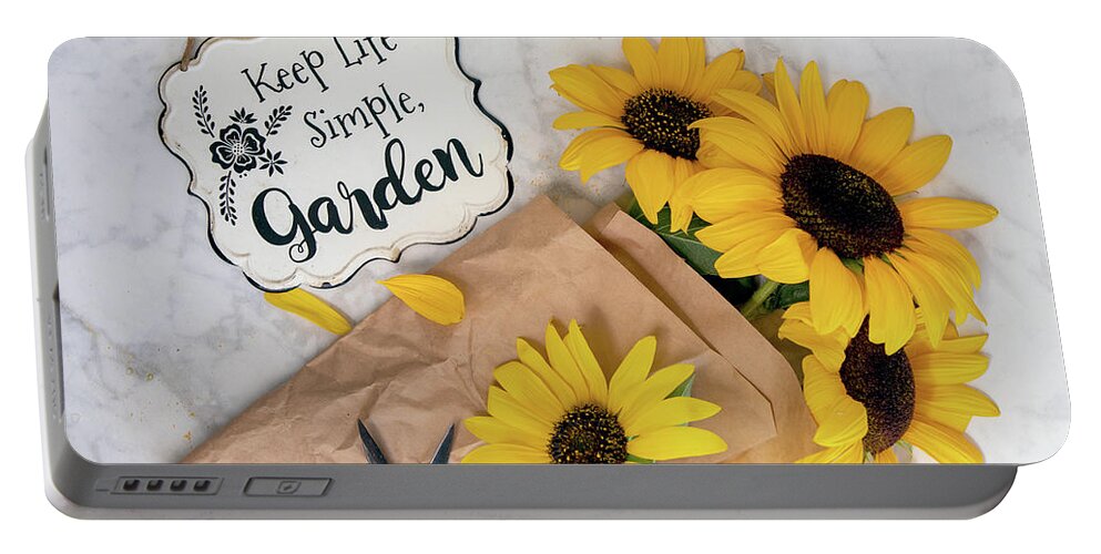 Sunflowers Portable Battery Charger featuring the photograph Garden with Sunflowers by Rebecca Cozart