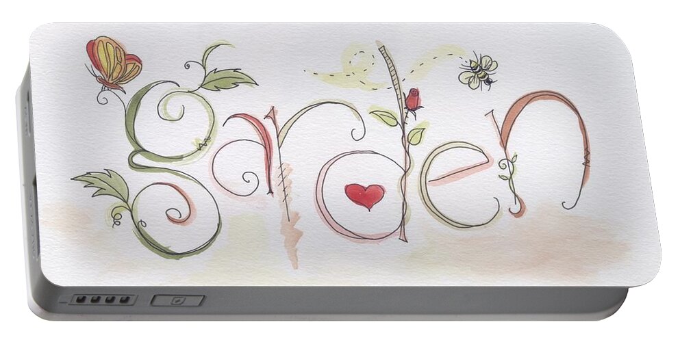 Garden Portable Battery Charger featuring the painting Garden word by Lisa Mutch