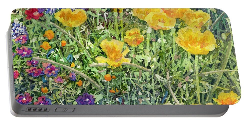 Garden Portable Battery Charger featuring the painting Gardener's Delight-Yellow Flowers by Hailey E Herrera
