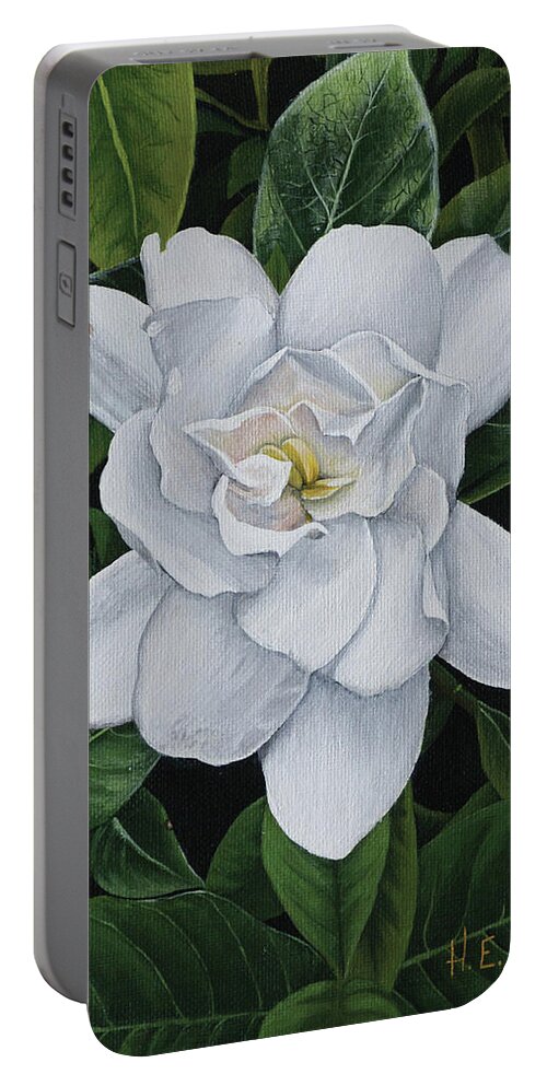 Gardenia Portable Battery Charger featuring the painting Gardenia by Heather E Harman