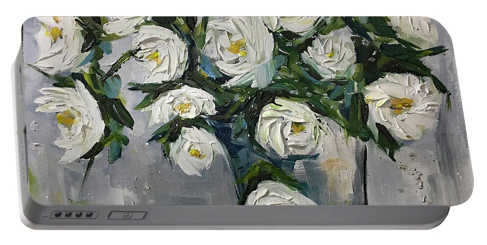 Gardenias Portable Battery Charger featuring the painting Gardenias in Bloom by Roxy Rich