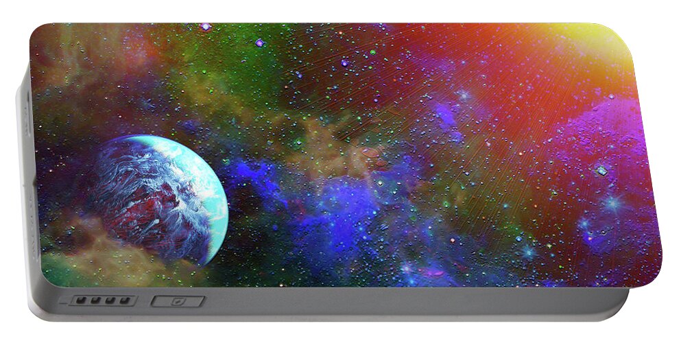 Outer Space Portable Battery Charger featuring the digital art Gazing at the Sun by Don White Artdreamer