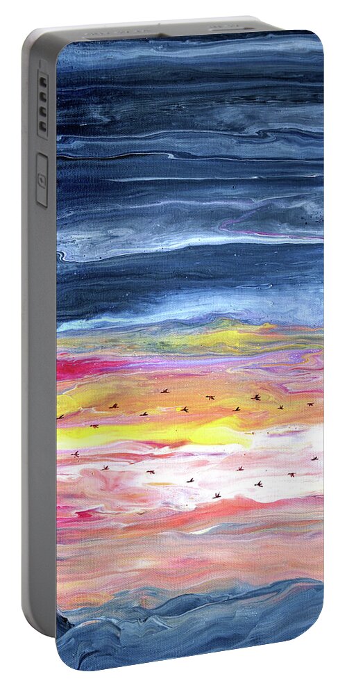 Geese Portable Battery Charger featuring the painting Geese in a Winter Sky by Laura Iverson
