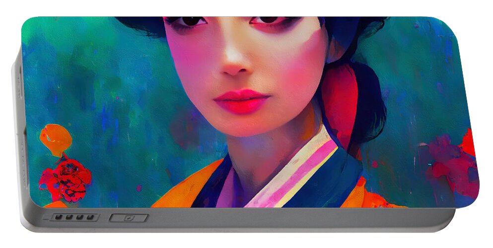 Japanese Portable Battery Charger featuring the painting Geisha, Portrait, 04 by AM FineArtPrints