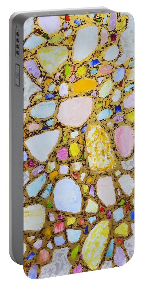 Stones Portable Battery Charger featuring the painting Gems in Gold 2. by Iryna Kastsova
