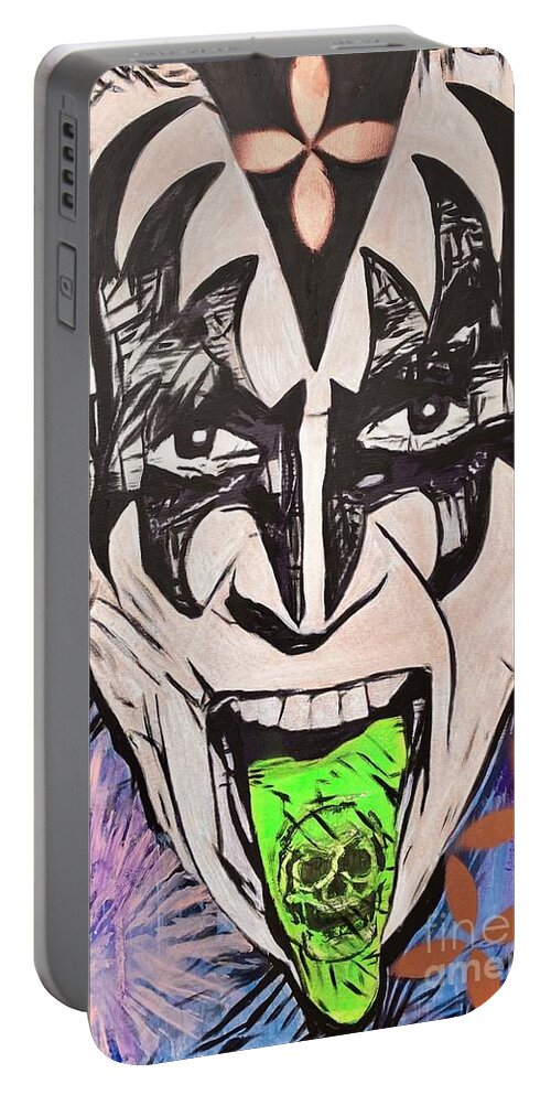 Guitar Portable Battery Charger featuring the painting Gene Simmons by Jayime Jean