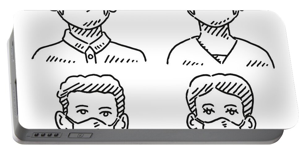 Sketch Portable Battery Charger featuring the drawing Generic Portraits With Face Masks Drawing by Frank Ramspott