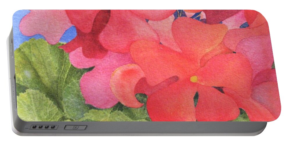 Florals Portable Battery Charger featuring the painting Generium by Mary Ellen Mueller Legault