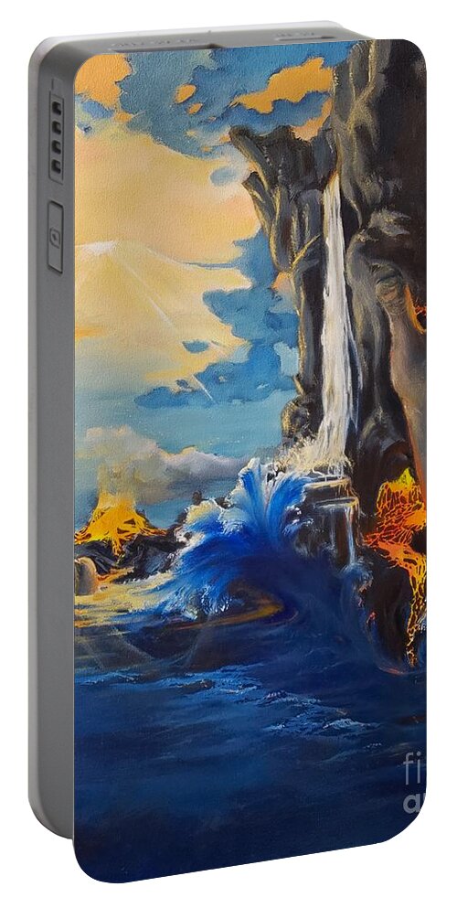 God Portable Battery Charger featuring the painting Genesis, Third Day by Merana Cadorette