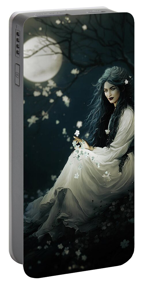 Blue Moon Portable Battery Charger featuring the digital art Gentle Grace under Blue Moon by Shanina Conway