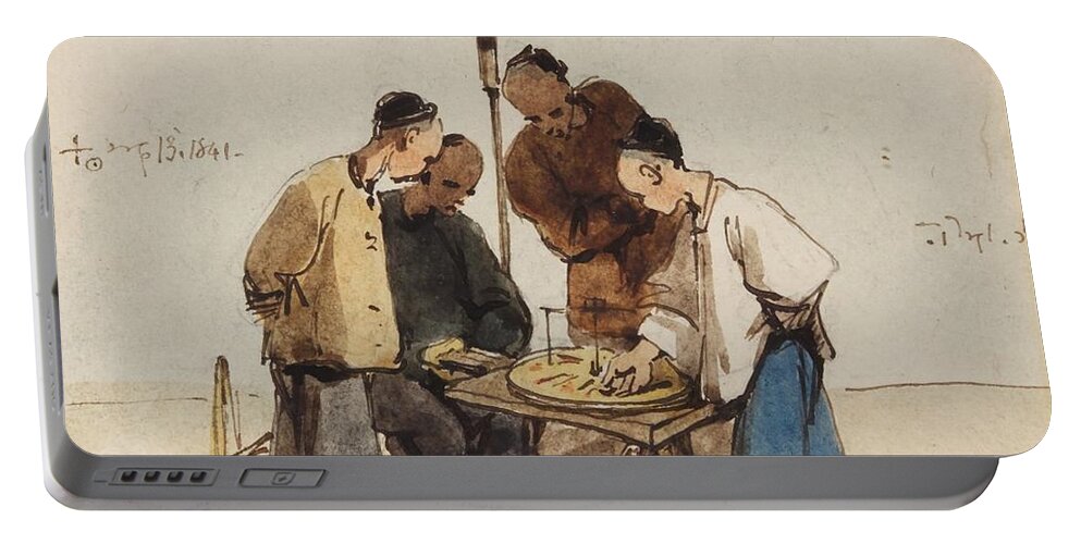 George Chinnery British 1774 - 1852 Four Men Playing A Board-game 1841 Portable Battery Charger featuring the painting GEORGE CHINNERY British 1774 - 1852 Four Men Playing a Board-game 1841 by Artistic Rifki