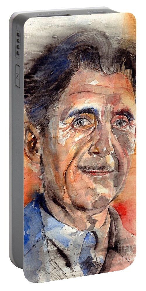 Watercolour Portable Battery Charger featuring the painting George Orwell Portrait by Suzann Sines