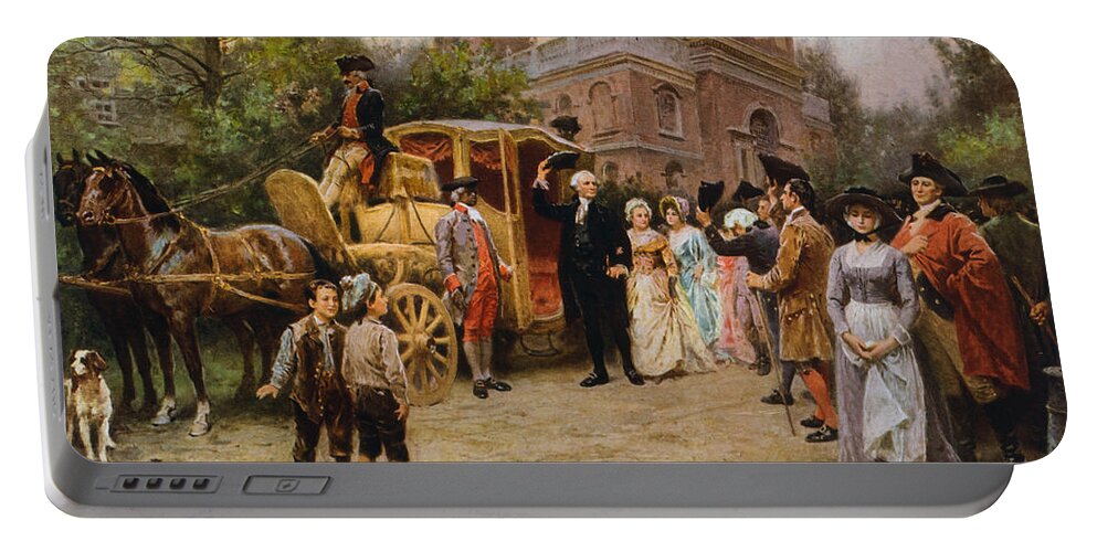 George Washington Portable Battery Charger featuring the painting George Washington arriving at Christ Church by War Is Hell Store