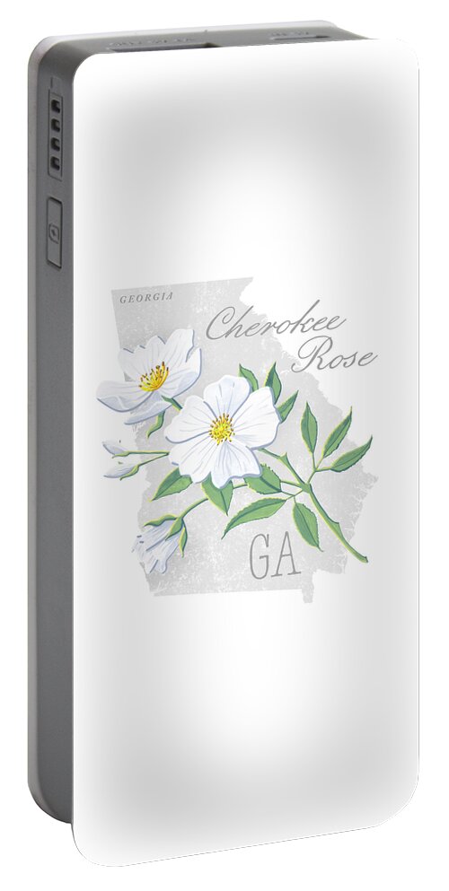 Georgia Portable Battery Charger featuring the painting Georgia State Flower Cherokee Rose Art by Jen Montgomery by Jen Montgomery