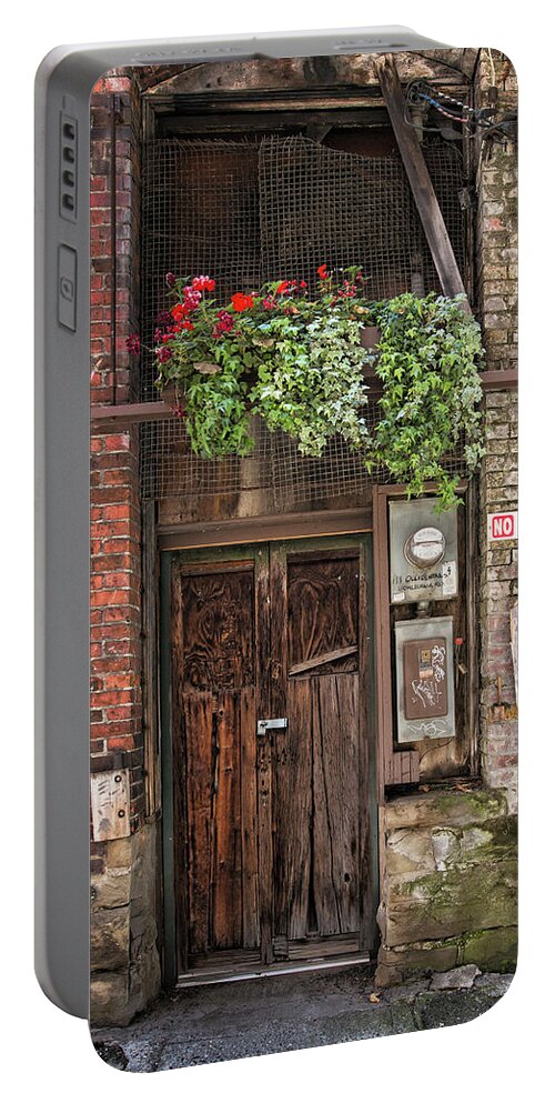 Geraniums Portable Battery Charger featuring the photograph Geranium Alley by Carmen Kern