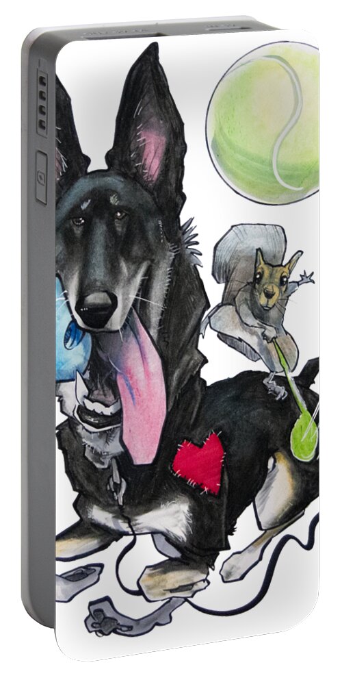 Dog Portable Battery Charger featuring the drawing German Shepherd and Squirrel by John LaFree