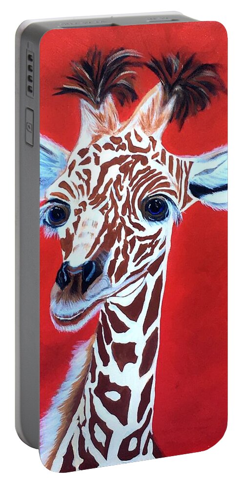  Portable Battery Charger featuring the painting Gerry the Giraffe by Bill Manson